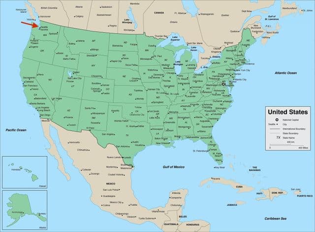 Seattle on Washington - USA map